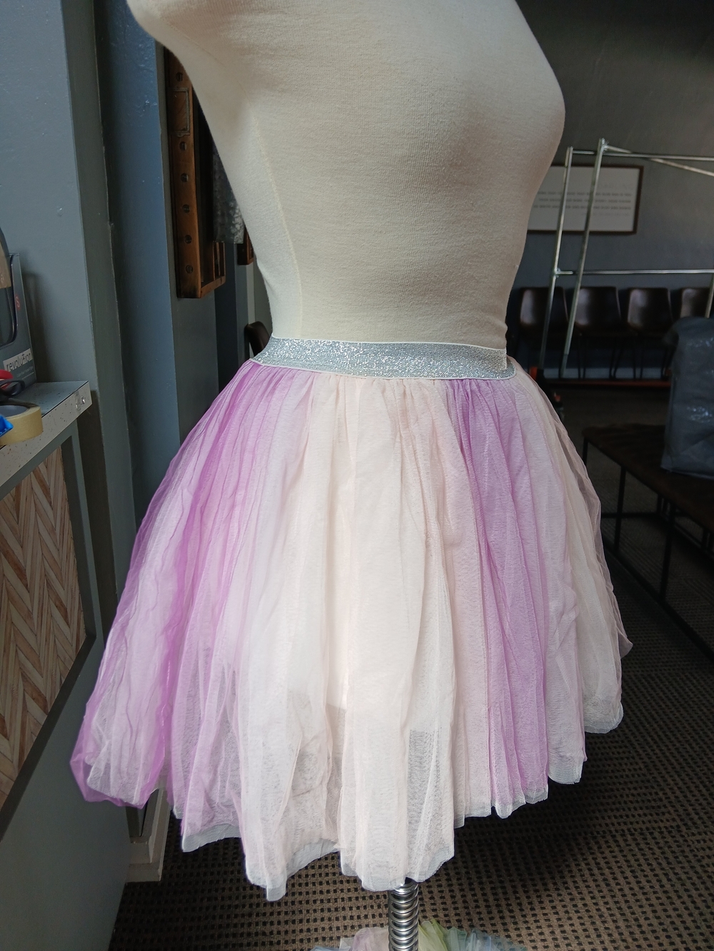 Pastel Pink & Purple Tulle Skirt with Silver Waistband